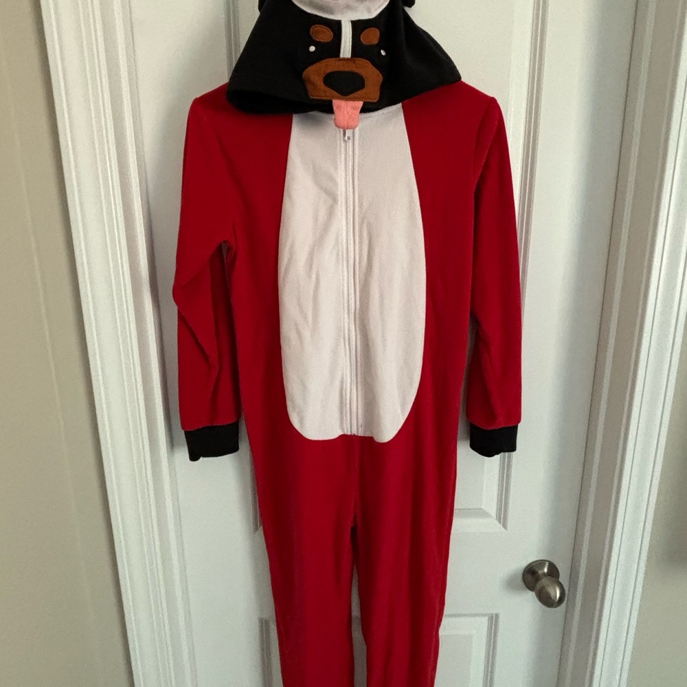 Tucker & Tate Nordstrom Christmas Pajamas Onesie Hooded Dog Boys Size L 10-12